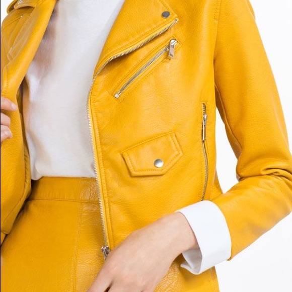 Zara vegan leather jacket like new! Mustard Yellow - Picture 8 of 8